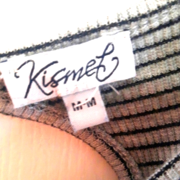 (S/M) Kismet Black/Grey Striped Peplum Top ptp 15"×L25" - Picture 9 of 12